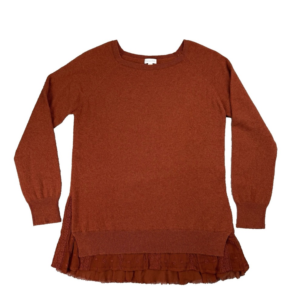 Garnet Hill Cashmere Lace Pullover Sweater Top Women L Layered Tunic Long Sleeve